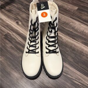 Art Class Cream Lace-Up Combat Boots
